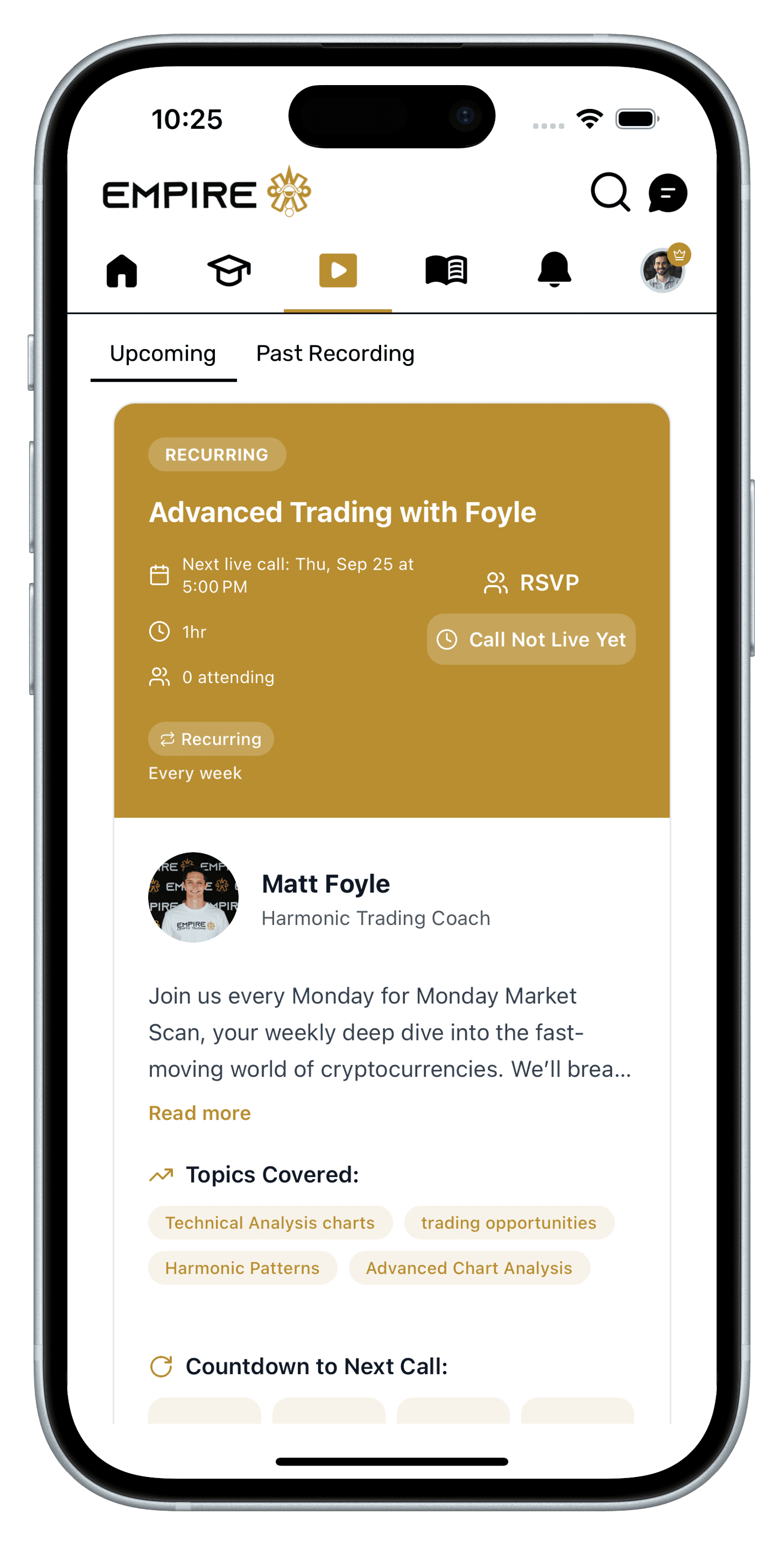 Empire Trading app — live calls and community