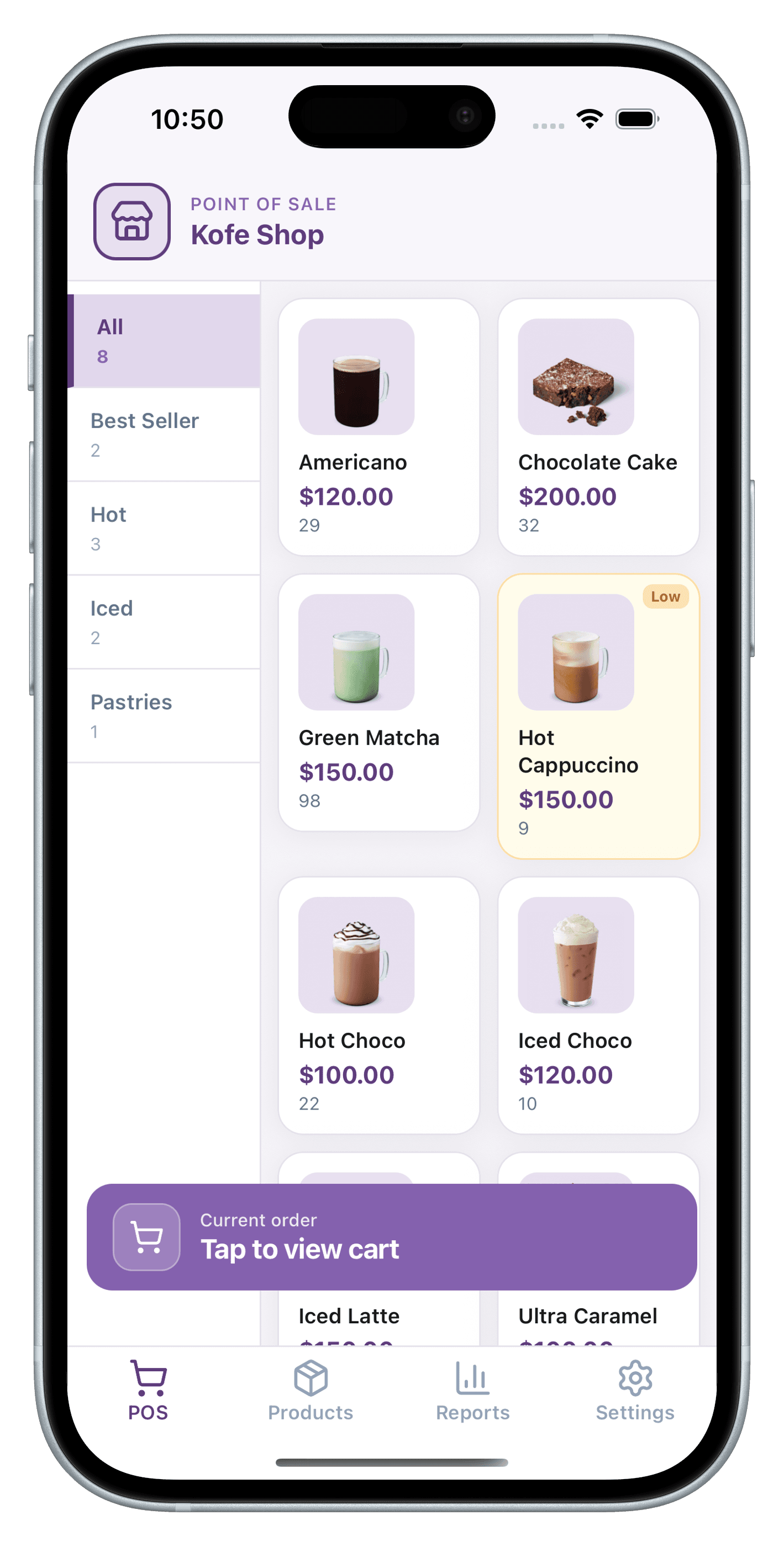 StoreFlow POS product selection screen
