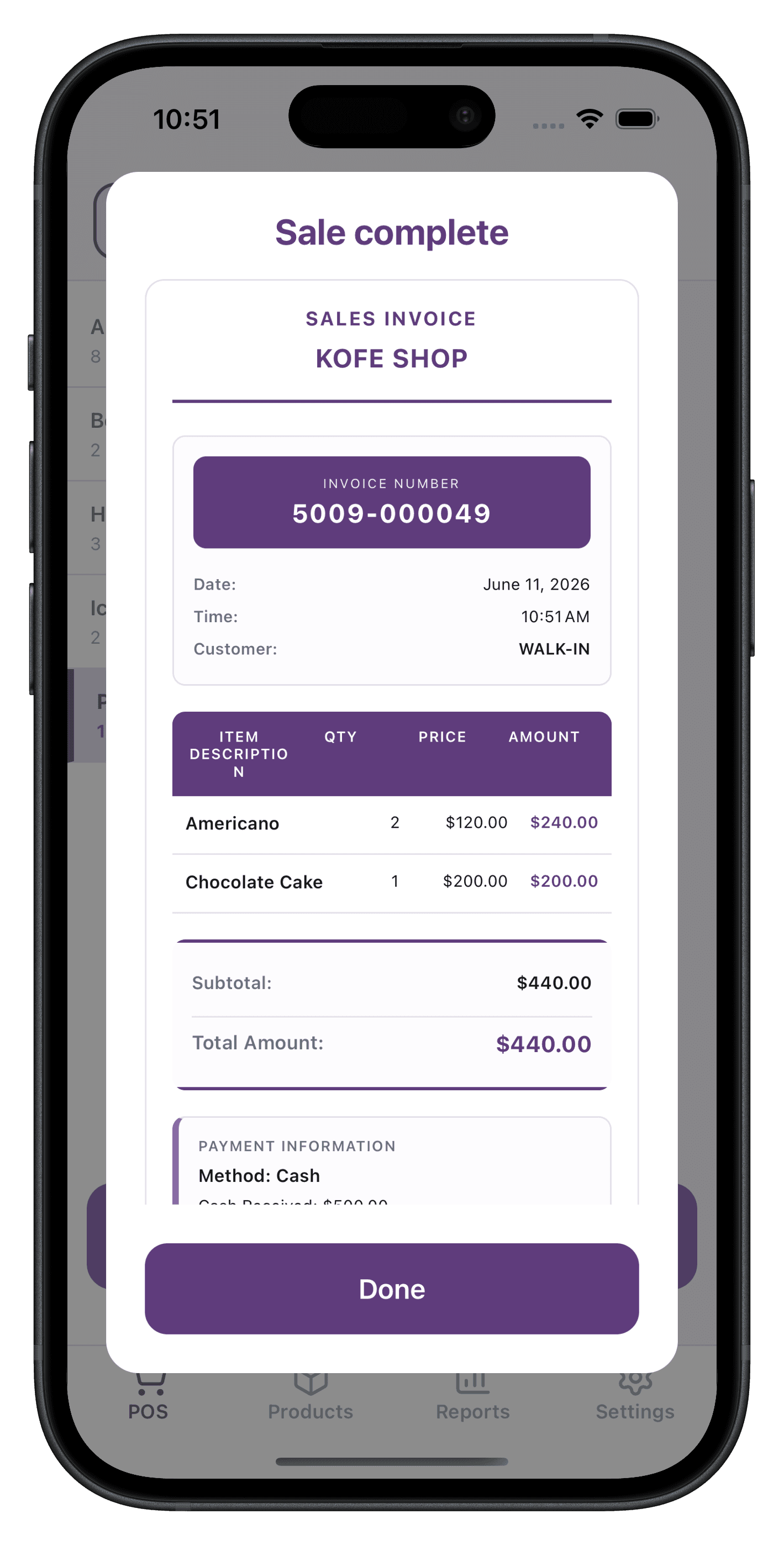 StoreFlow sales invoice screen